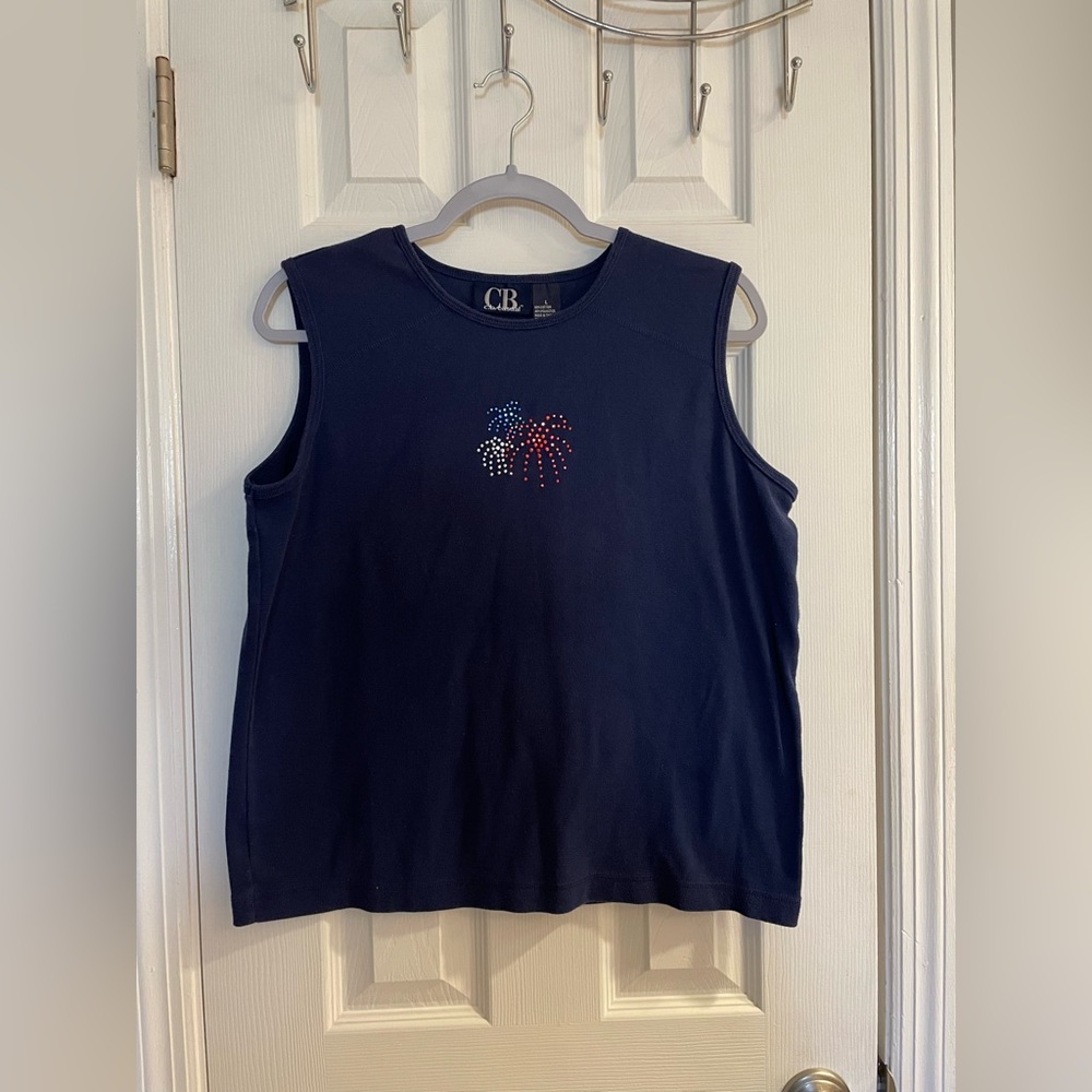 Vintage Cb Casual Fireworks Sleeveless Shirt Size Large.